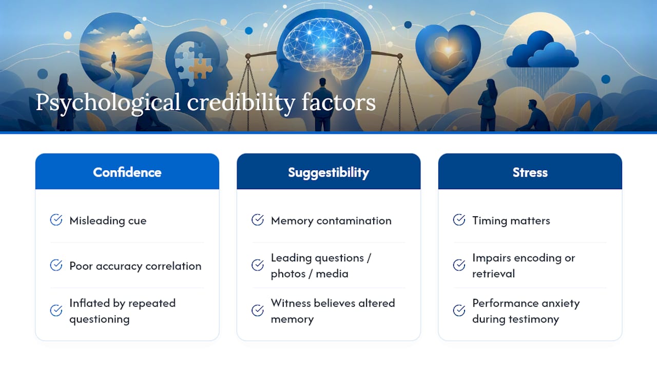Psychological factors that shape witness credibility — overview diagram