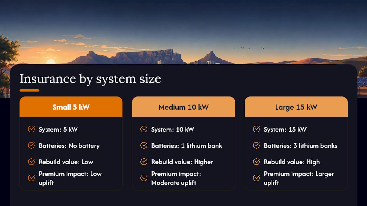 Diagram comparing solar system sizes and insurance impact