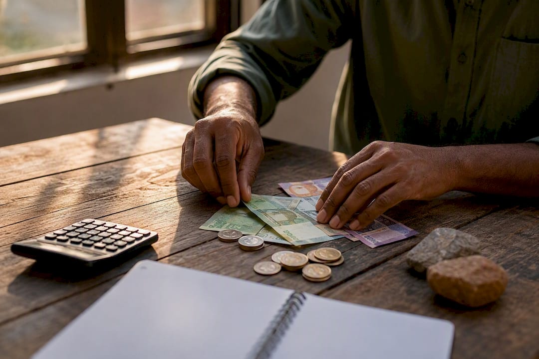 Hands counting money for debt distribution