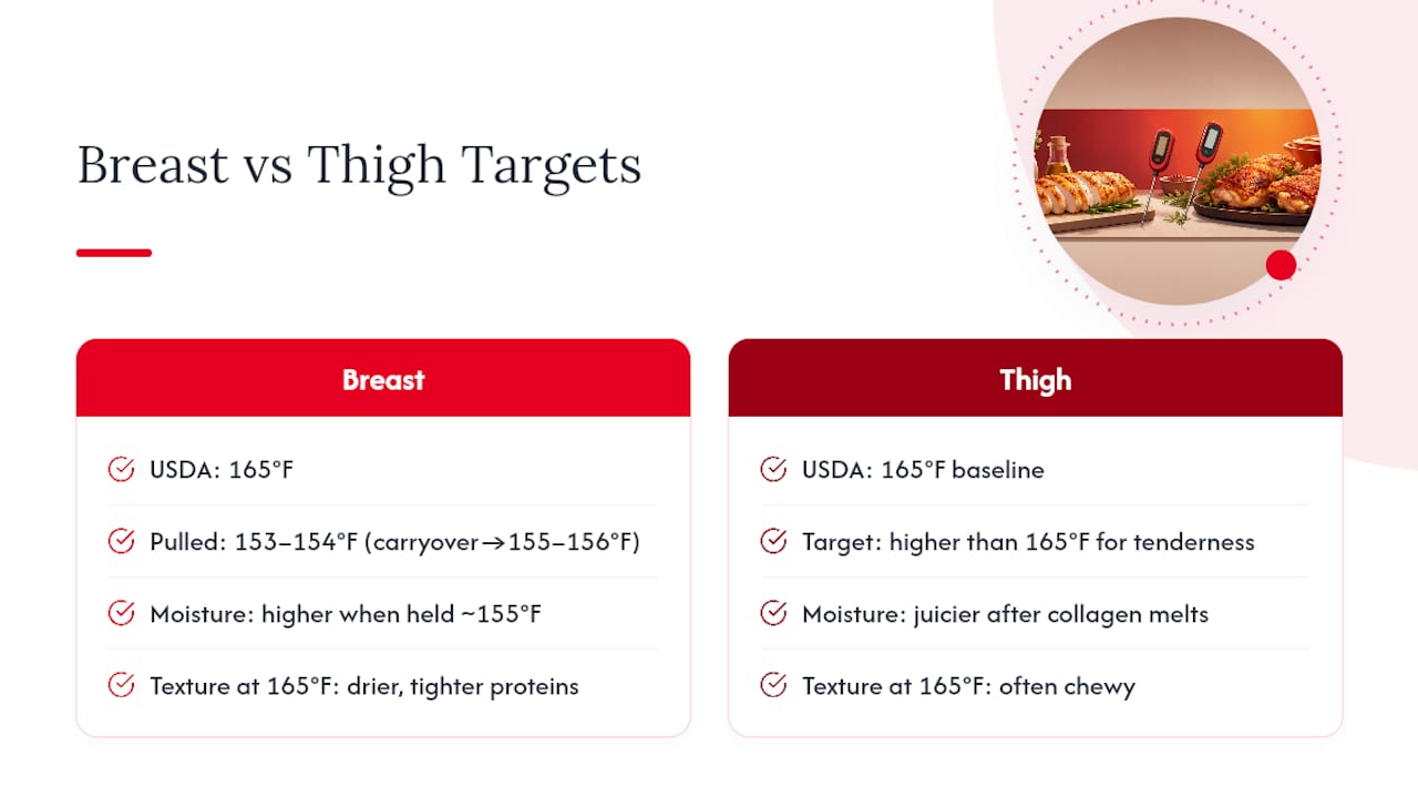 Comparison diagram of chicken breast and thigh internal temps