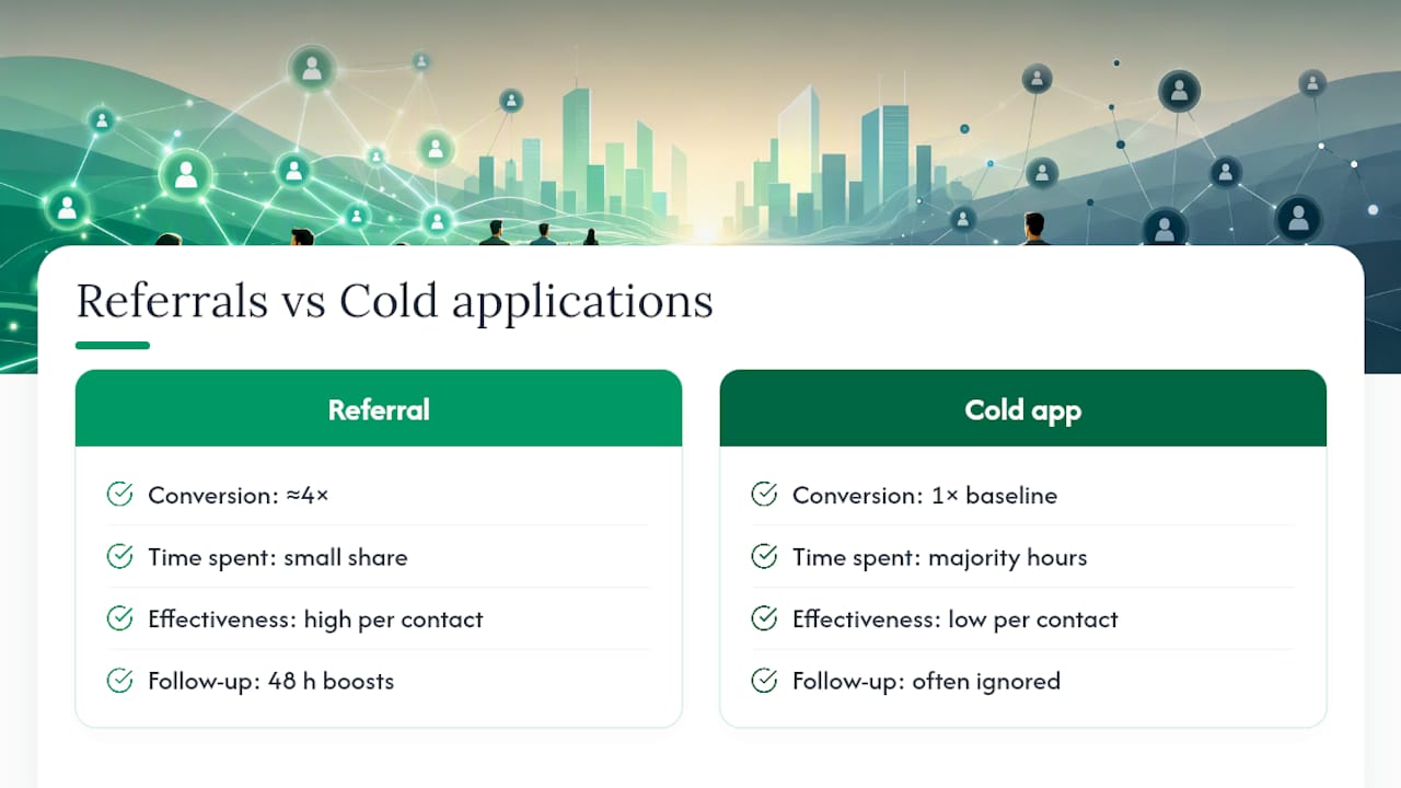 Diagram comparing referrals and cold applications