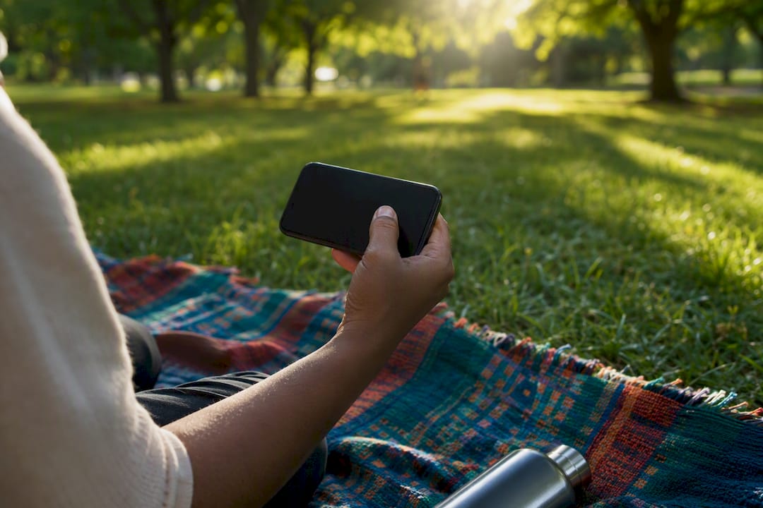 Person navigating career site on phone outdoors