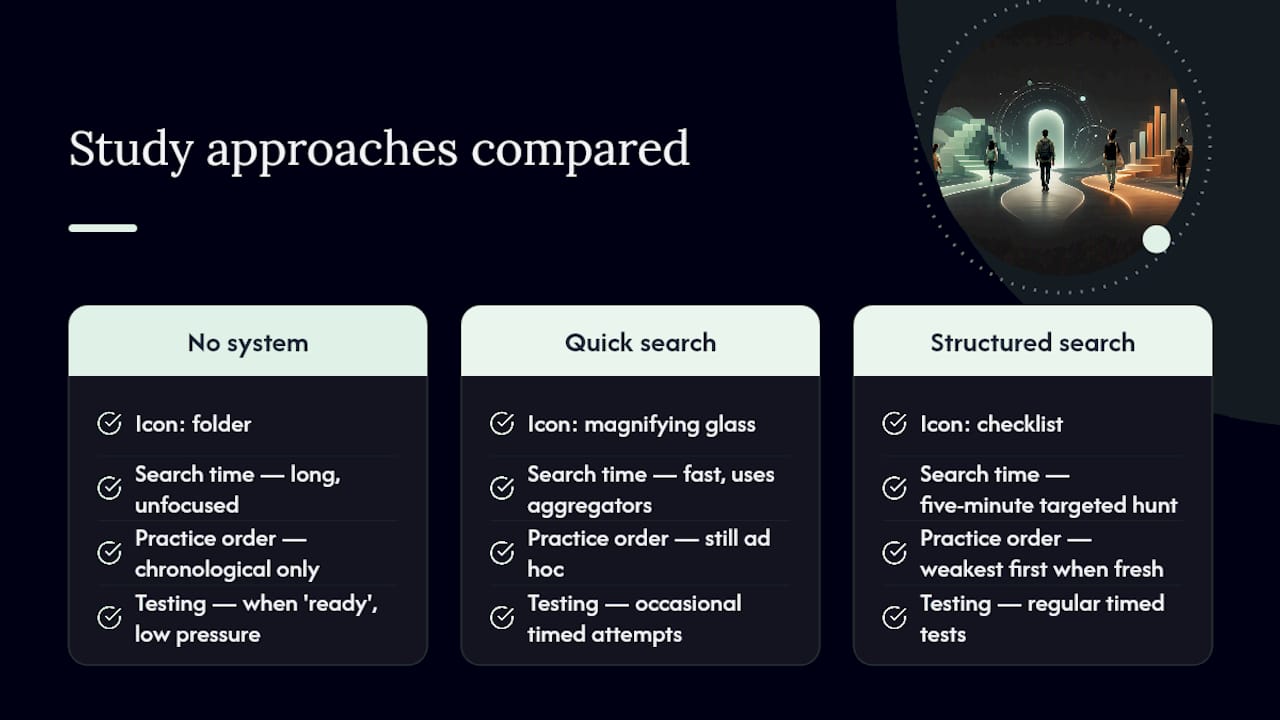 Diagram comparing past paper study strategies
