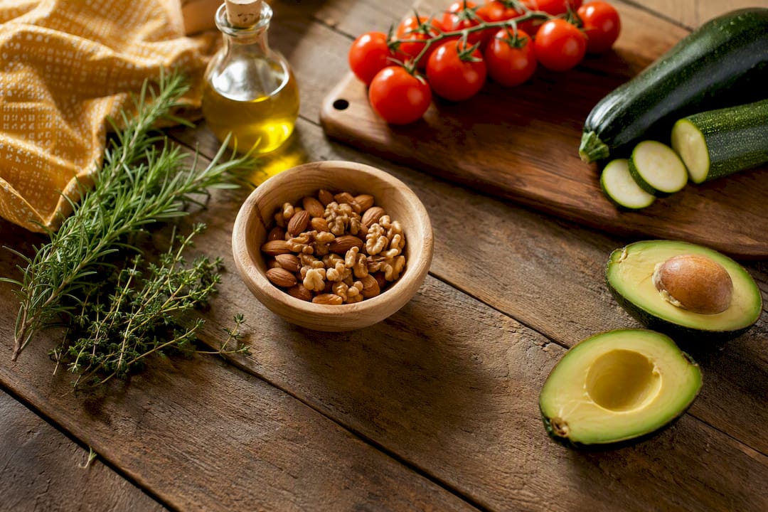 Fresh Mediterranean ingredients on rustic board