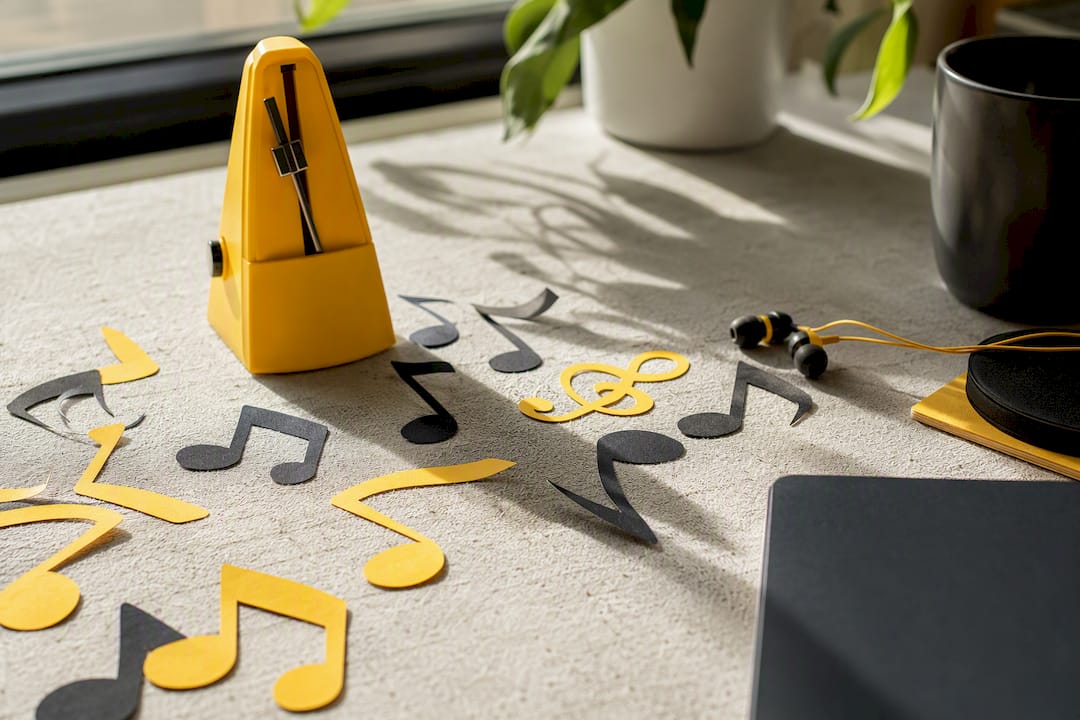 Different musical notes emoji representations on dark surface