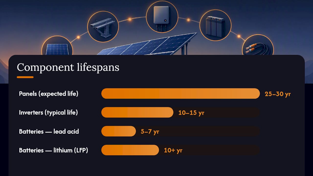 Budgeting for inverter, battery, and panel replacement — overview diagram