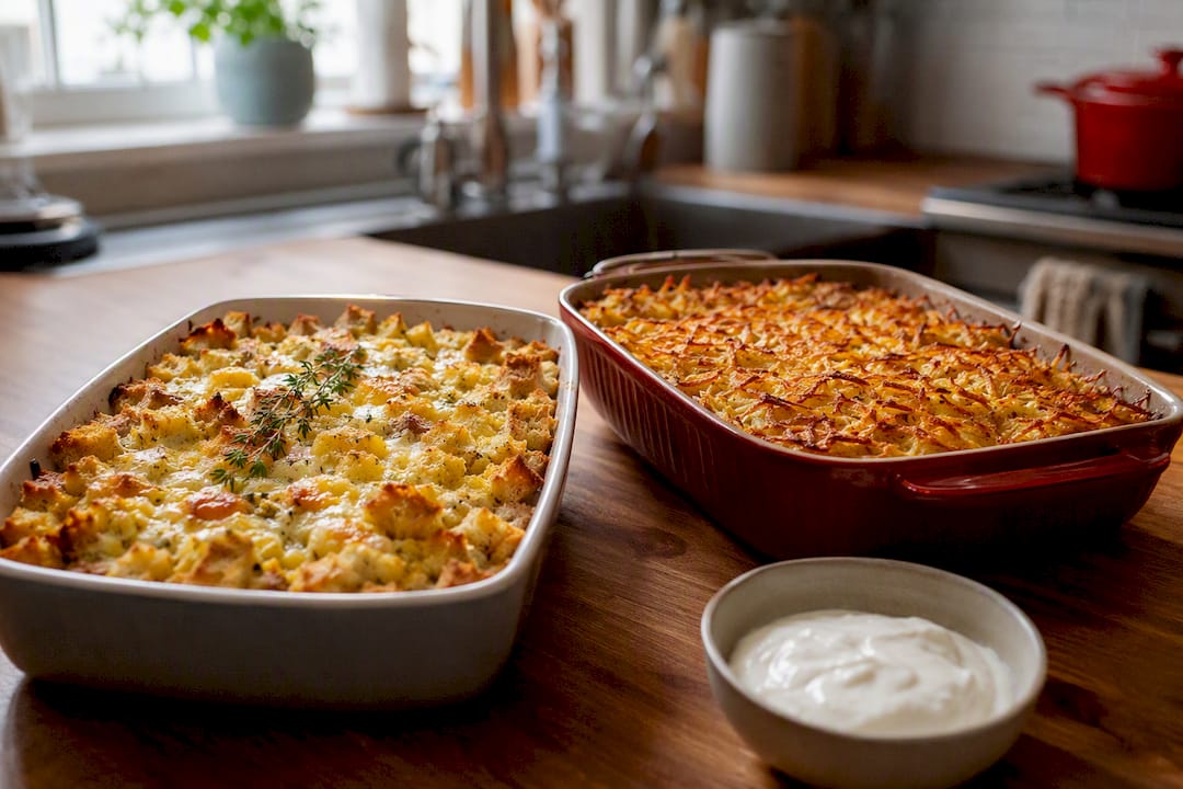 Bread strata casserole and hash brown casserole bases