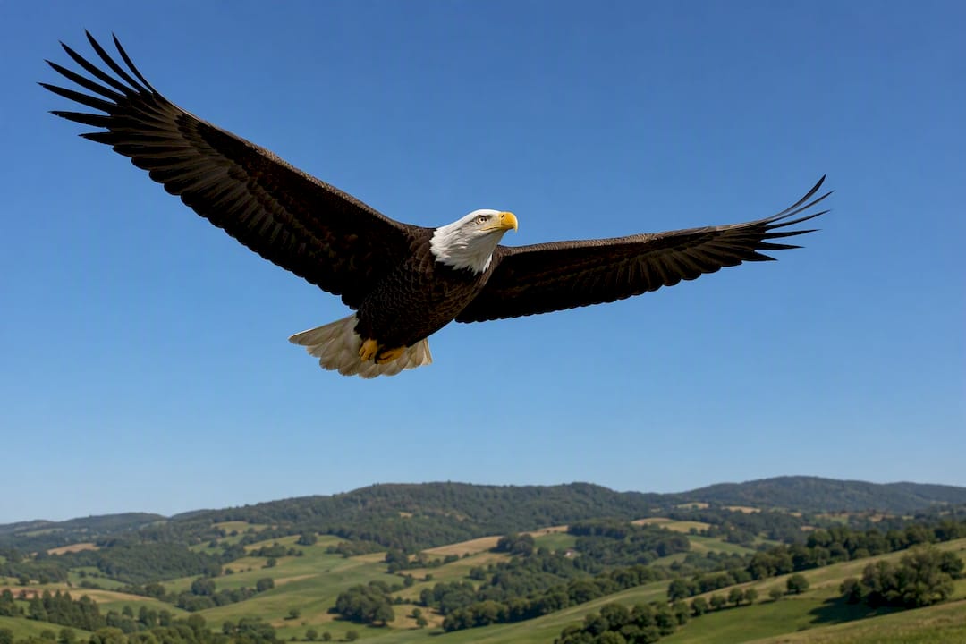 Aquila che vola alta sopra la campagna