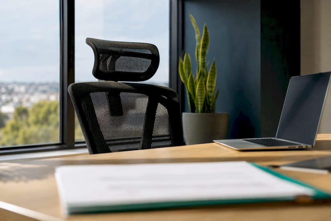 Modern office space with contract details blurred