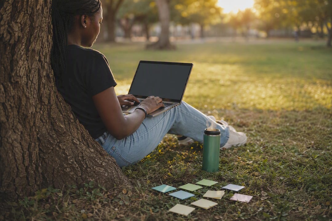 Hands typing on laptop for marketing tasks