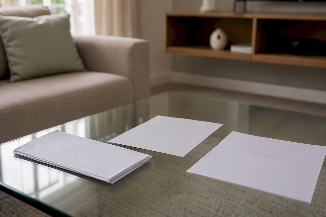 Proof of address documents on wooden desk