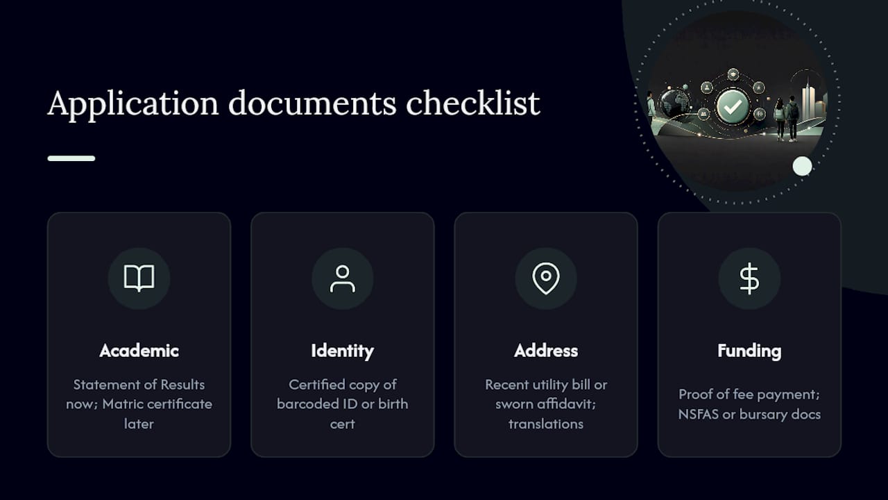 Checklist of university application document categories