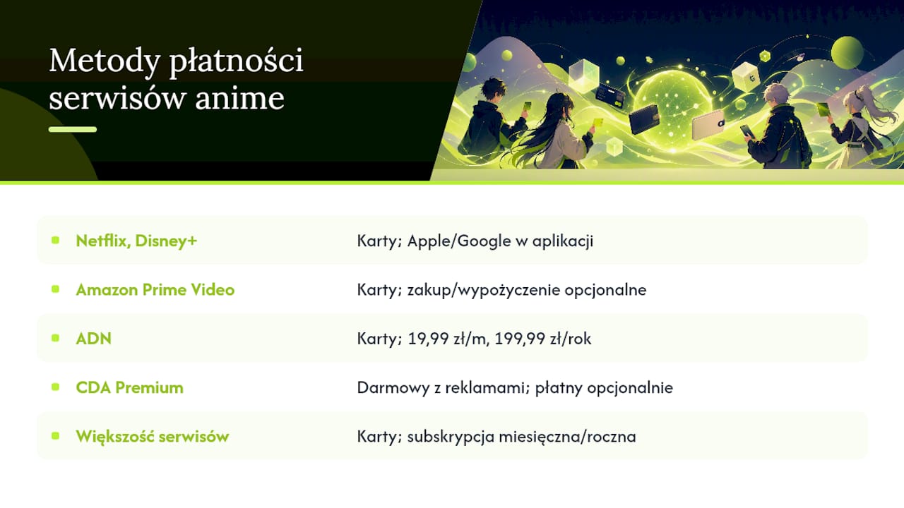 Jakie metody płatności przyjmują serwisy anime w Polsce? — overview diagram