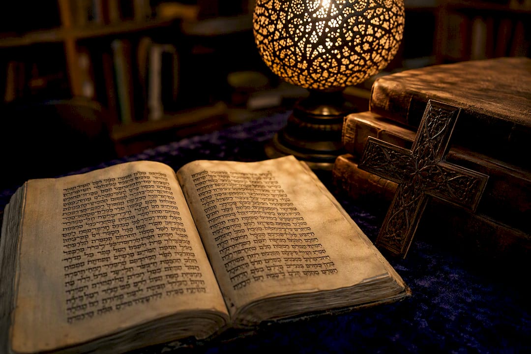 Antico manoscritto ebraico illuminato dalla candela