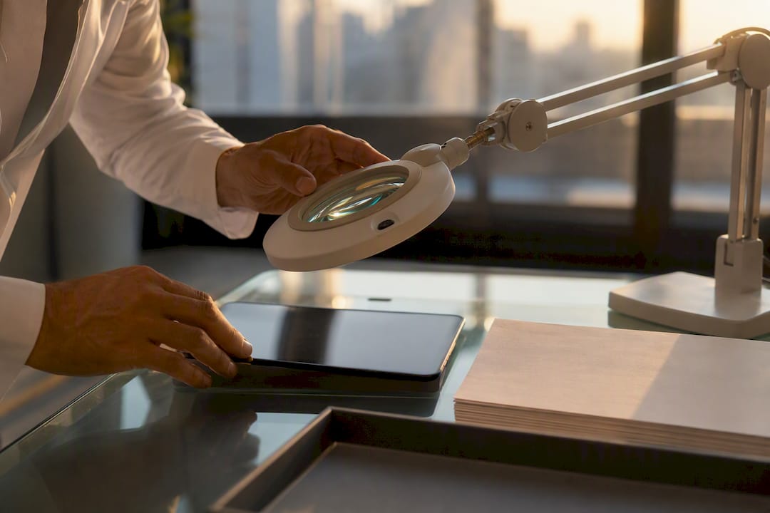 Hands examining transcript for credibility