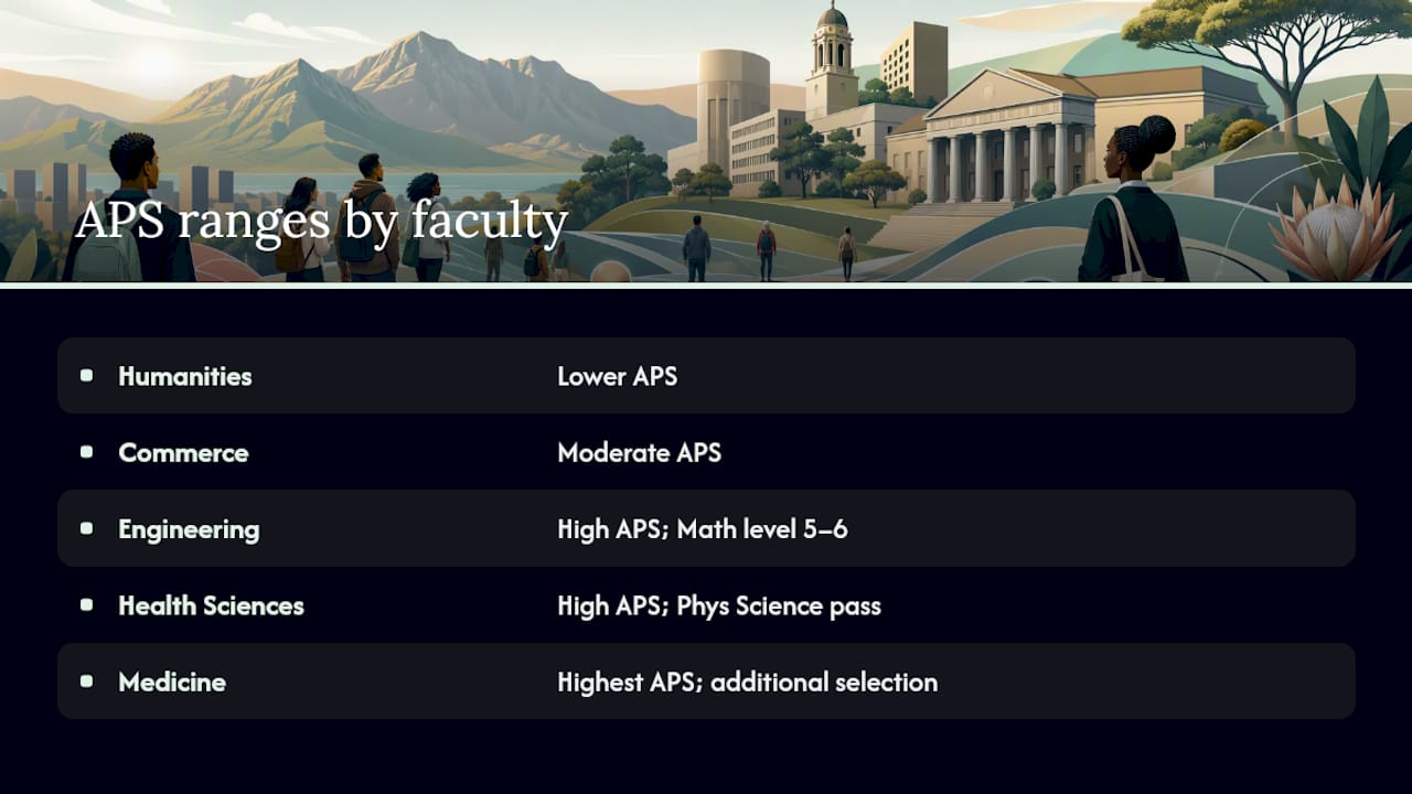 Diagram of APS ranges by faculty and subject minimums