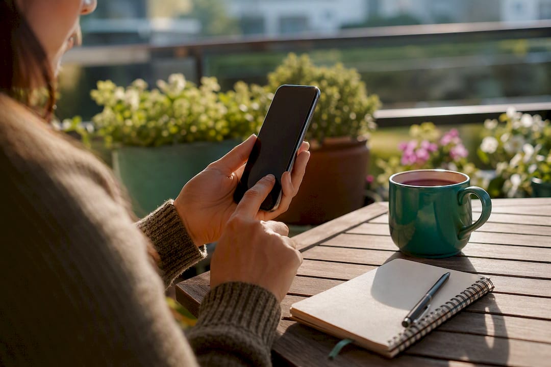 Hands setting reminders on smartphone