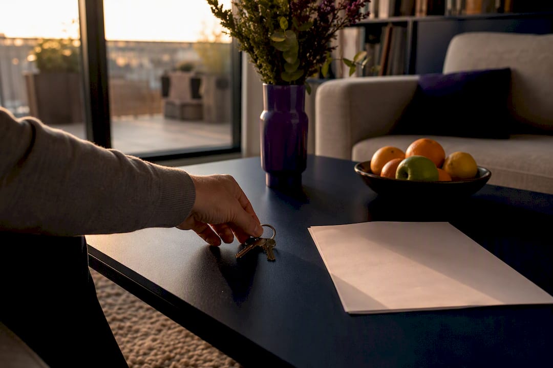 Keys and rent invoice representing housing costs