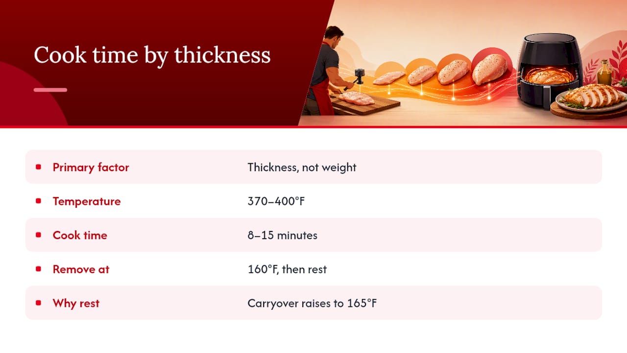 Cook time versus thickness for air fryer chicken breast