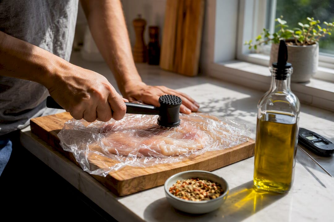 Pound First, Pull at 160°F for Juicy Air Fryer Chicken Breast