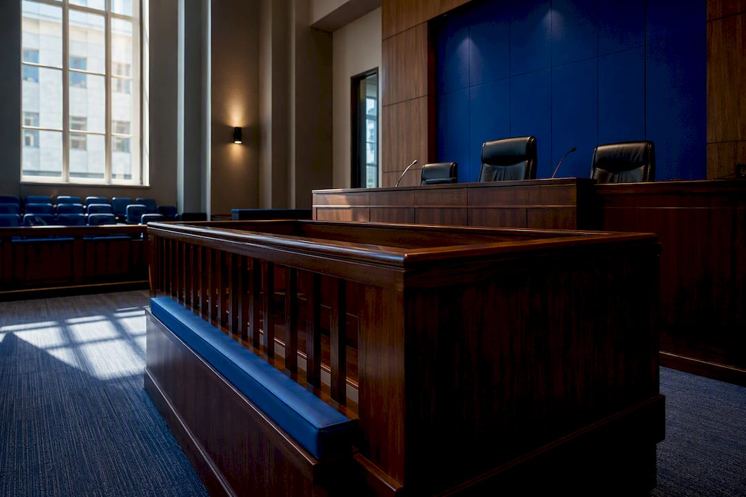 Empty courtroom prepared for bail appearance