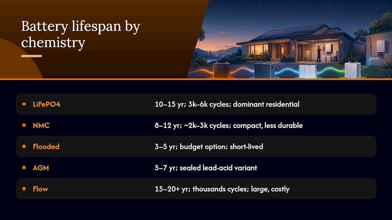 Comparison of solar battery chemistries and lifespans