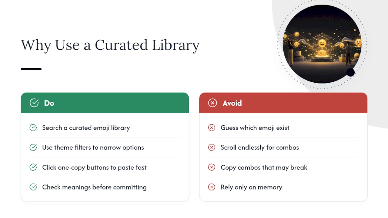 Why a Curated Emoji Library Beats Scrolling for Combos — overview diagram