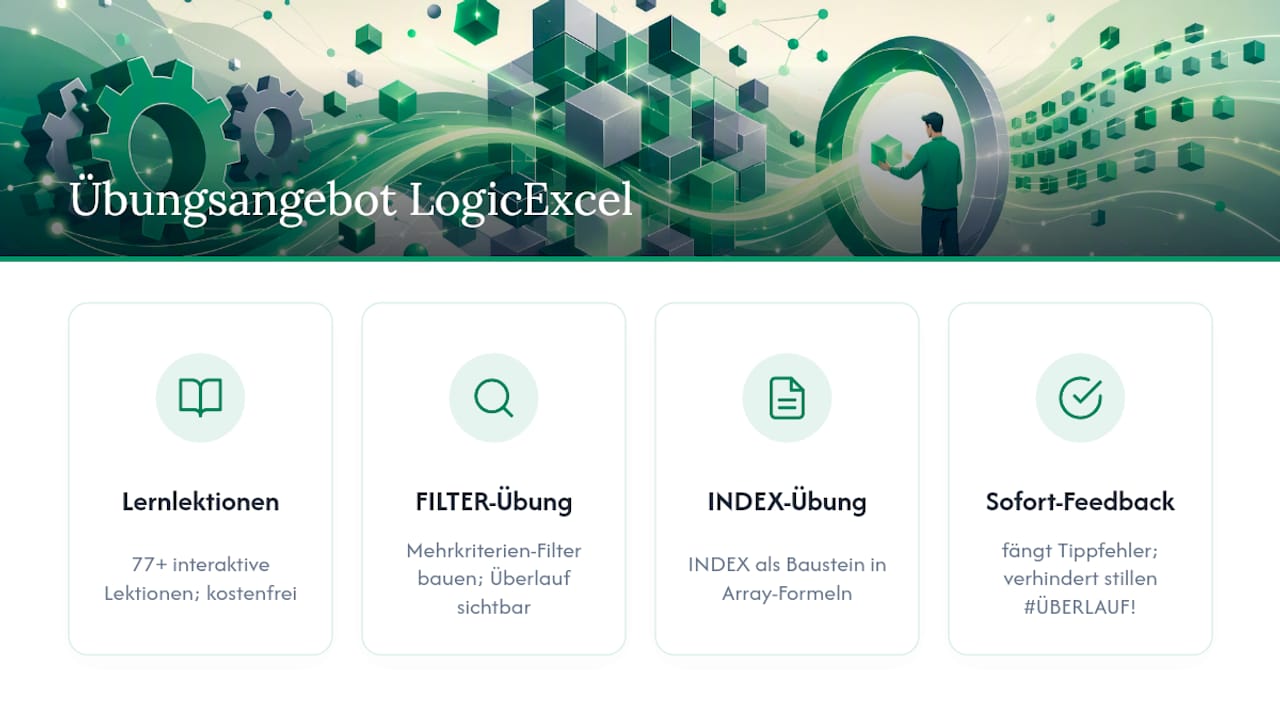 Üben mit LogicExcel: dynamische Arrays im Browser festigen — overview diagram