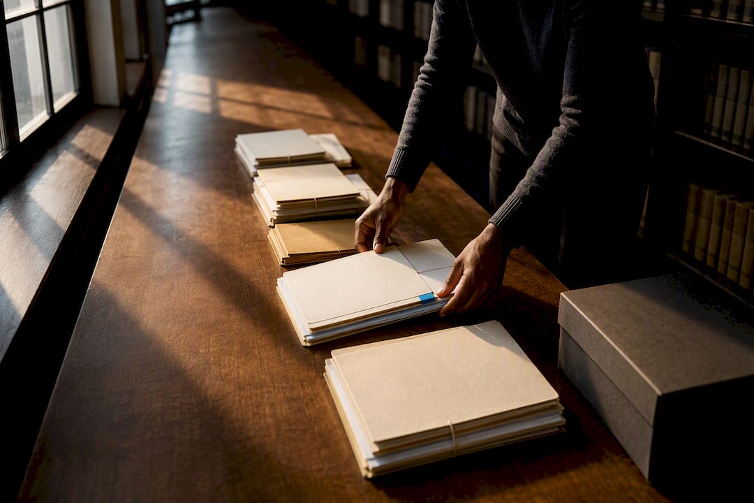 Evidence folders arranged into a chronology