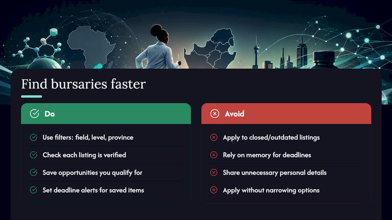 Find Verified Pharmacy Bursaries Faster With Bursaryza — overview diagram