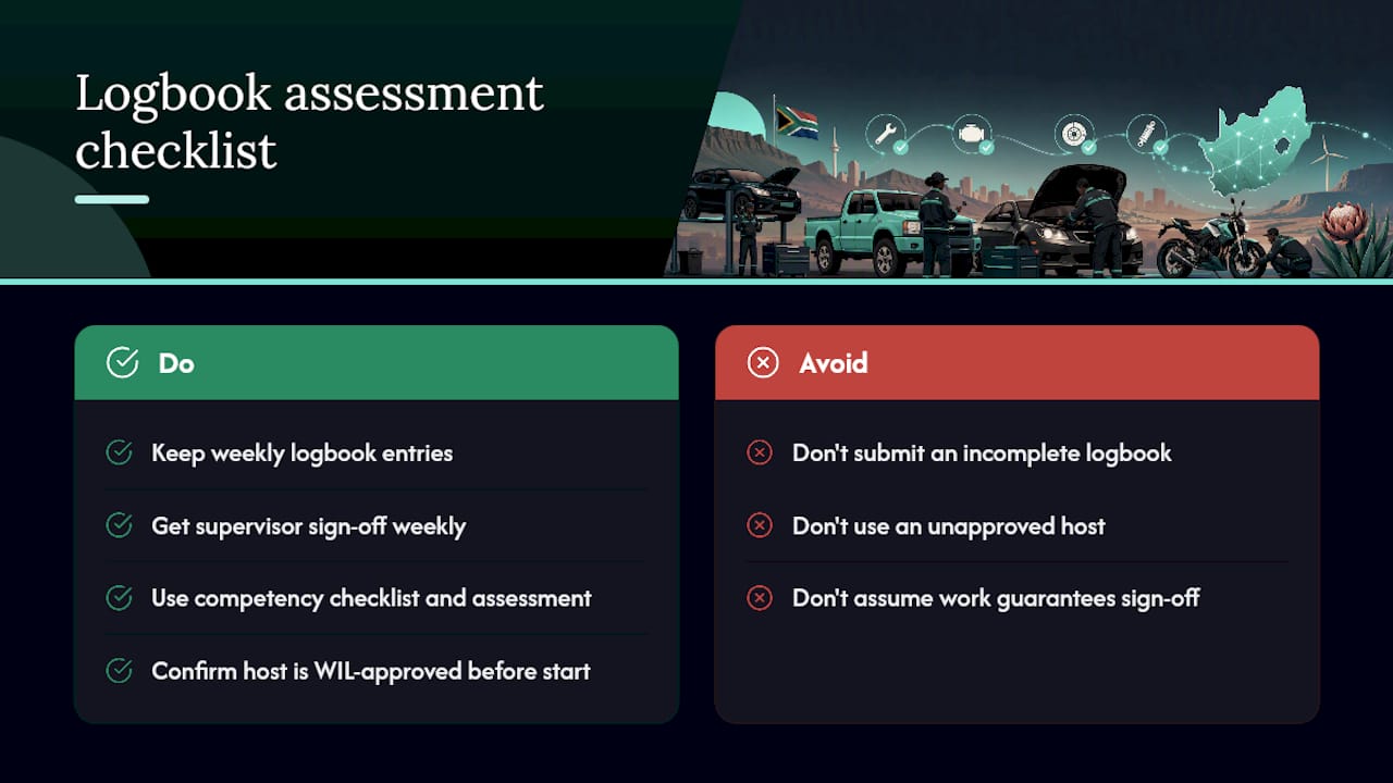 How WIL is assessed: logbooks and sign-off — overview diagram