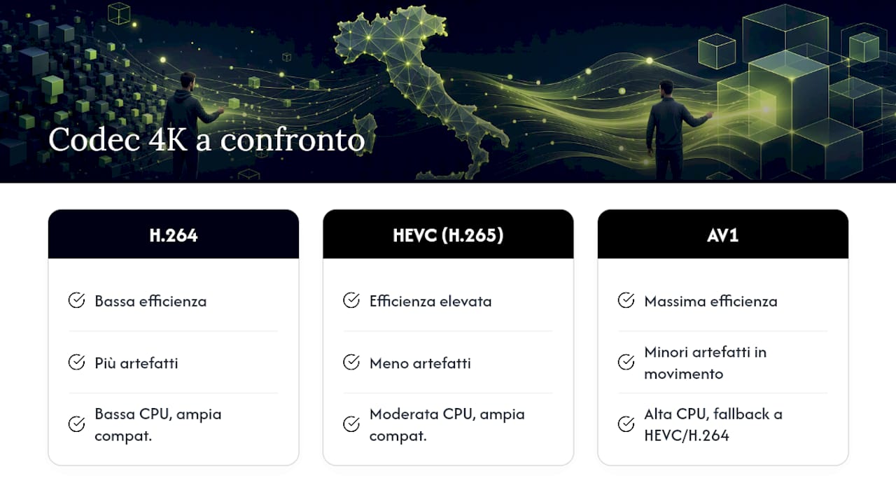 Confronto tra i codec video H264, HEVC e AV1
