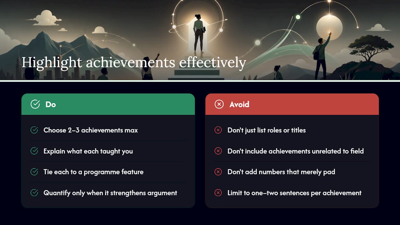 Highlighting achievements without sounding like a resume — overview diagram