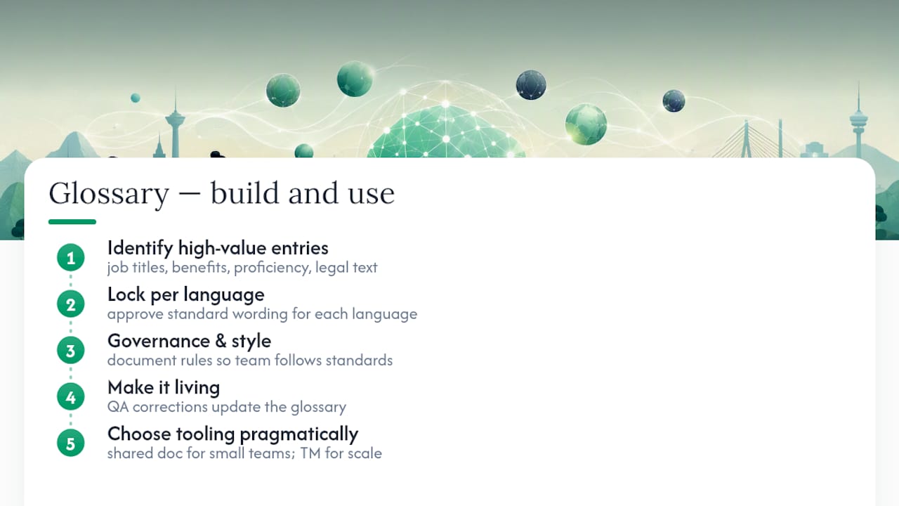 Building a translation memory and glossary that actually gets used — overview diagram