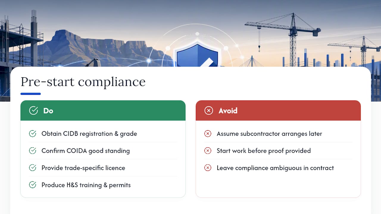 Subcontractor compliance evidence checklist