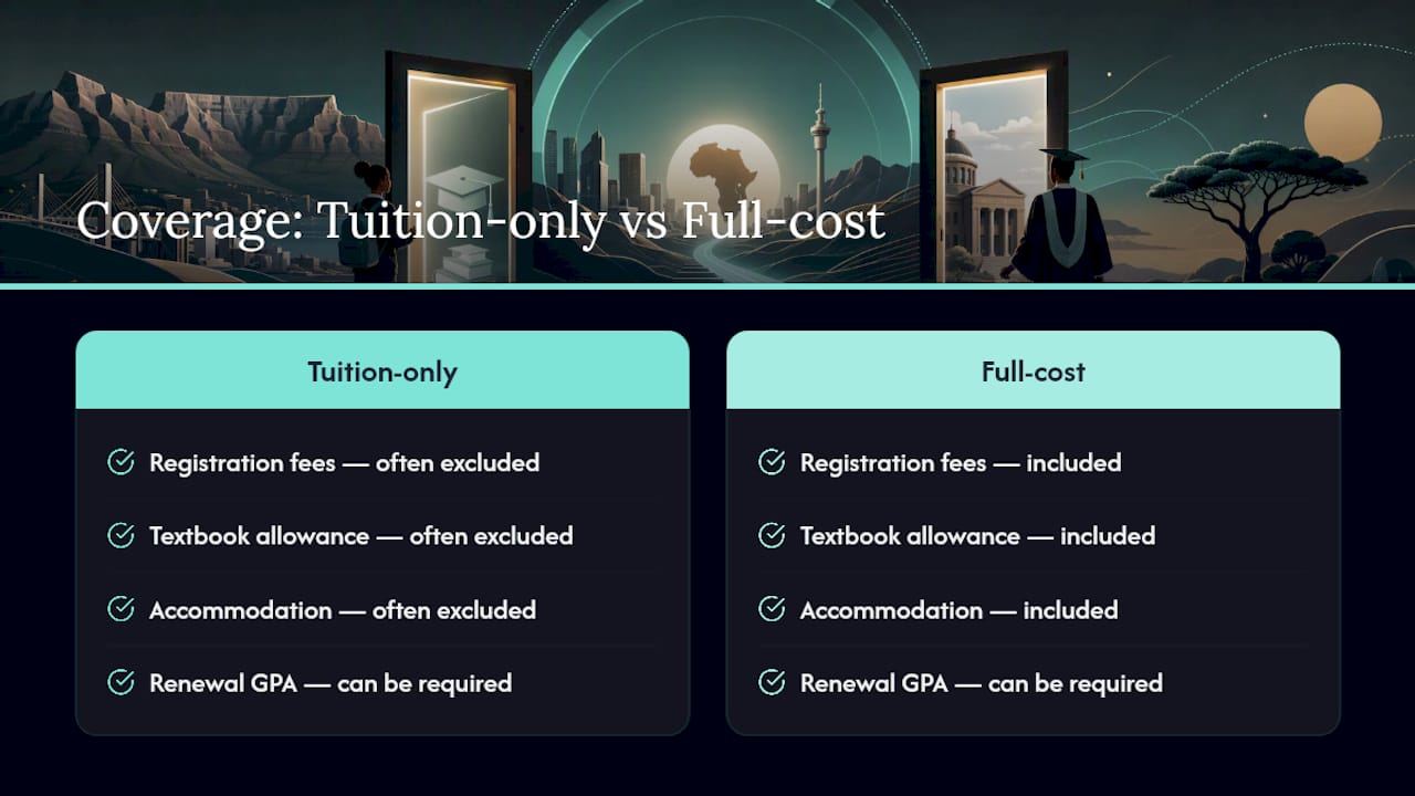 Comparison of bursary coverage and renewal conditions