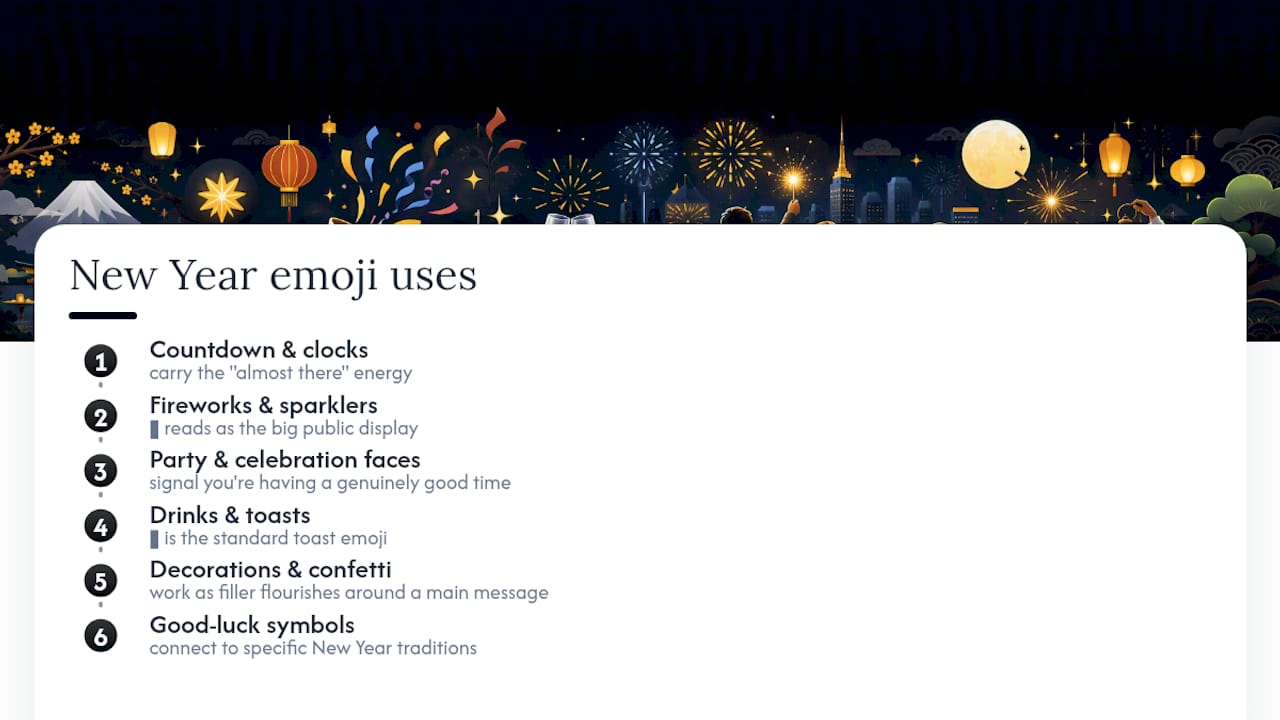 New Year emoji categories and uses