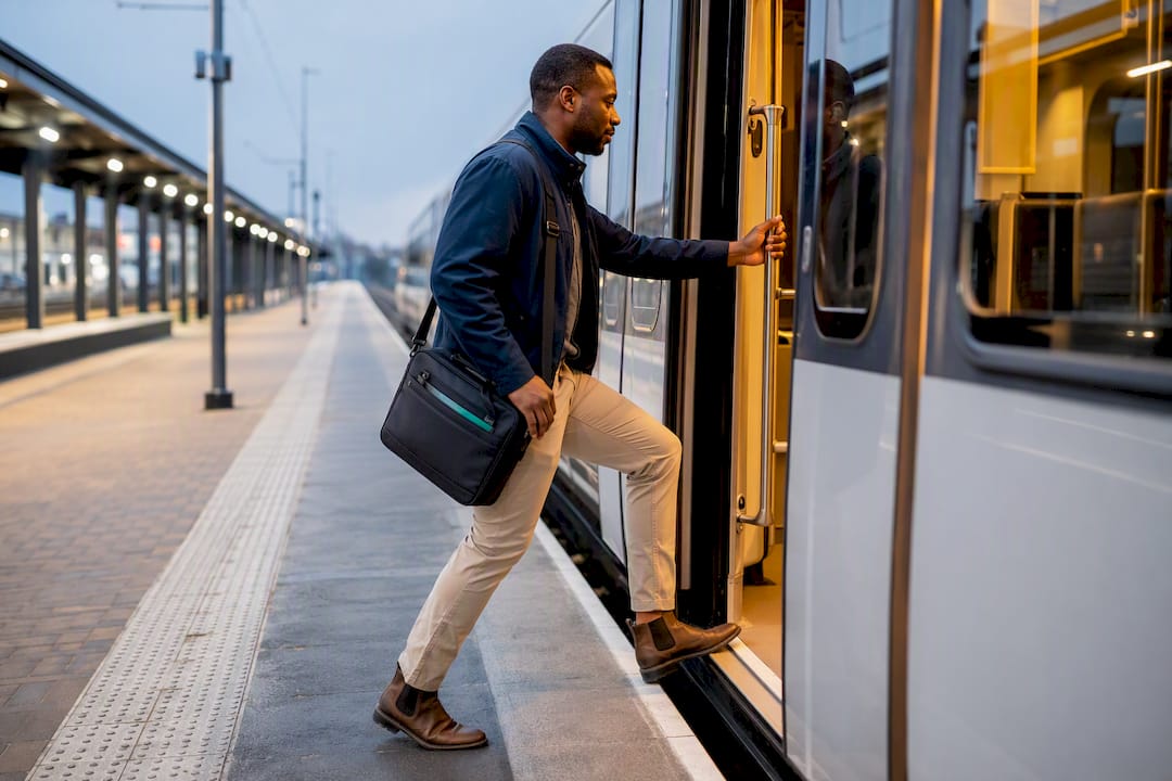 Commuter boarding train for work
