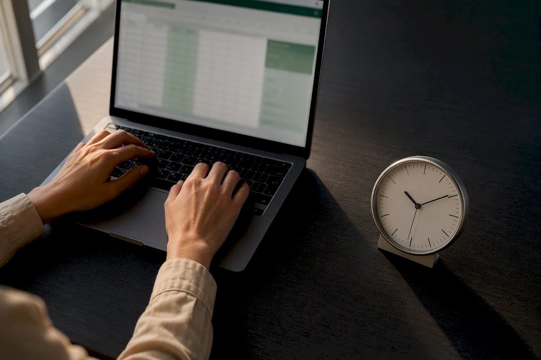 Excel-Zeitfunktion neben einer analogen Uhr