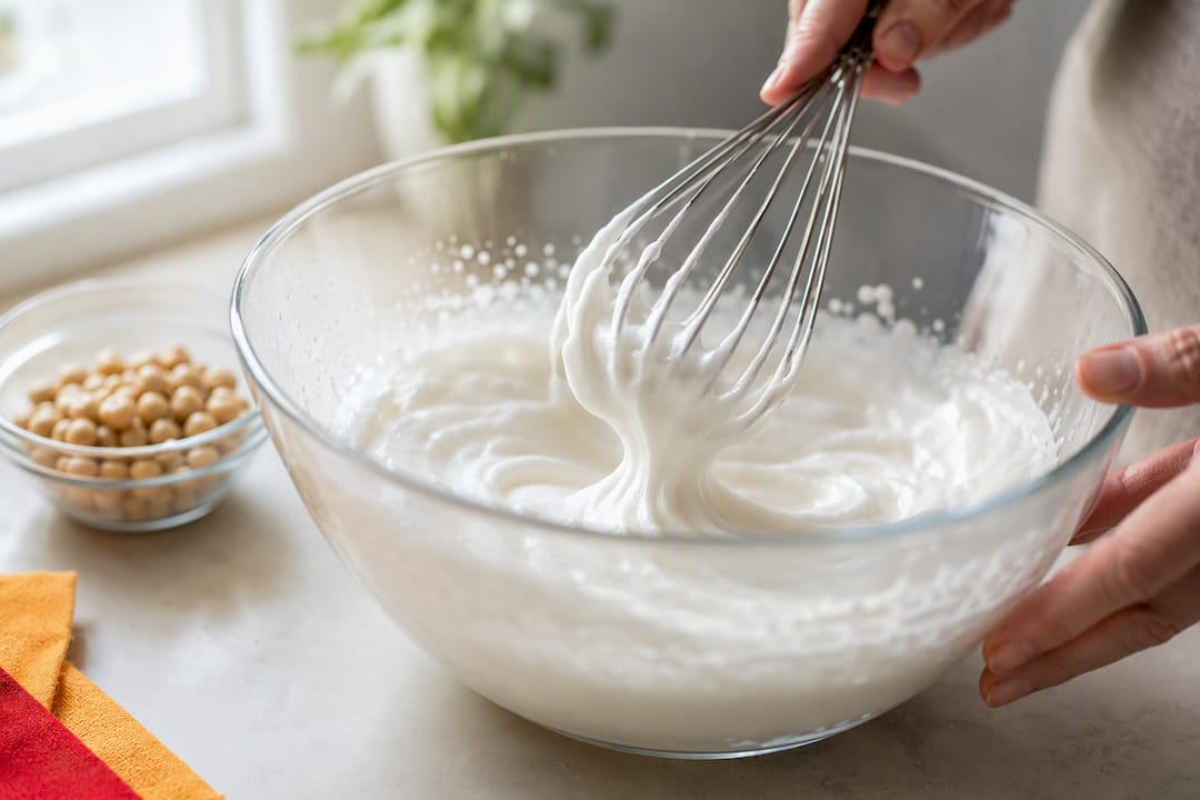 Aquafaba whipped into stiff peaks