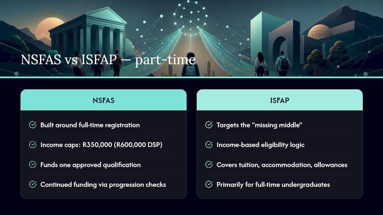 How NSFAS And ISFAP Treat Part-Time Study — overview diagram