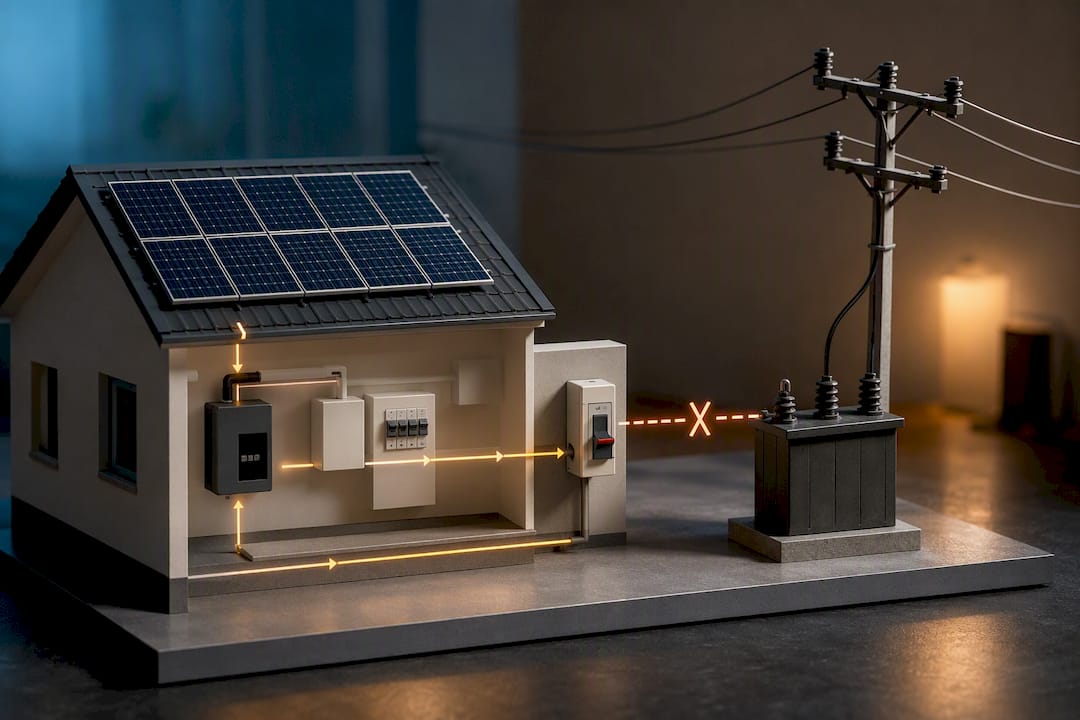 Solar system disconnecting from utility grid
