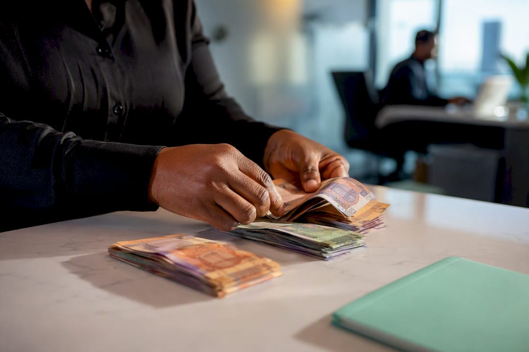 Hands sorting internship stipend banknotes