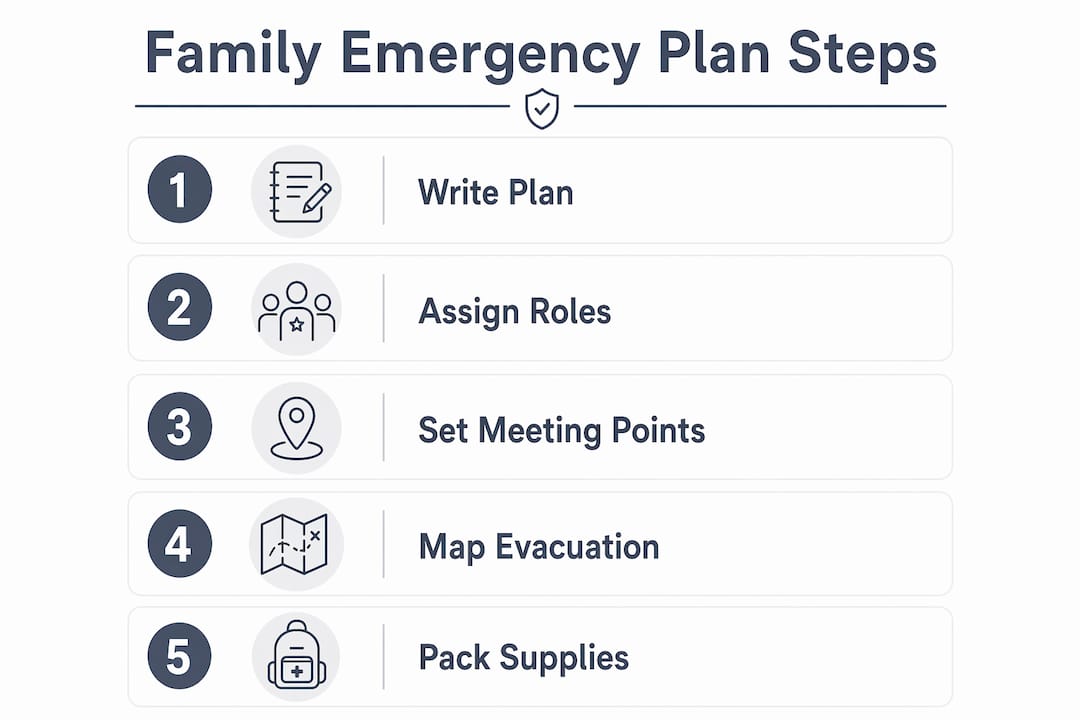 Infographic showing family emergency plan steps
