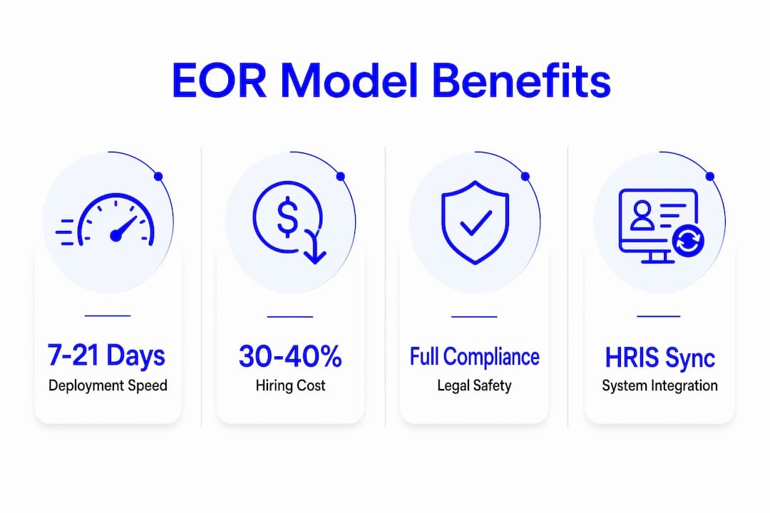 Infographic showing EOR model benefits with key statistics