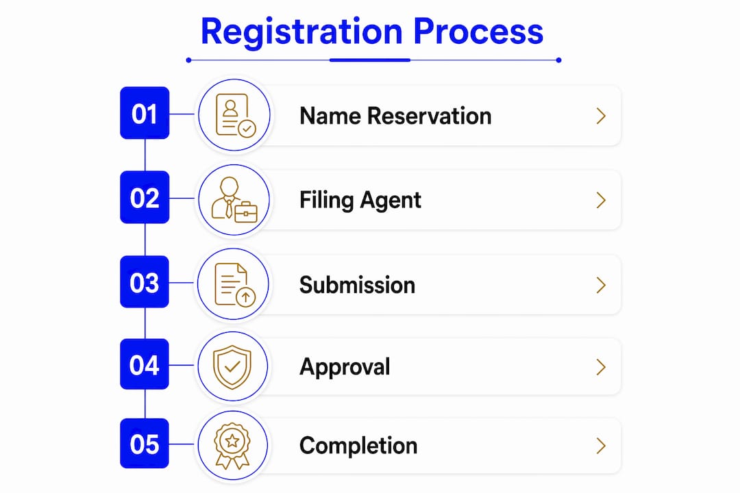 Infographic illustrating company registration steps