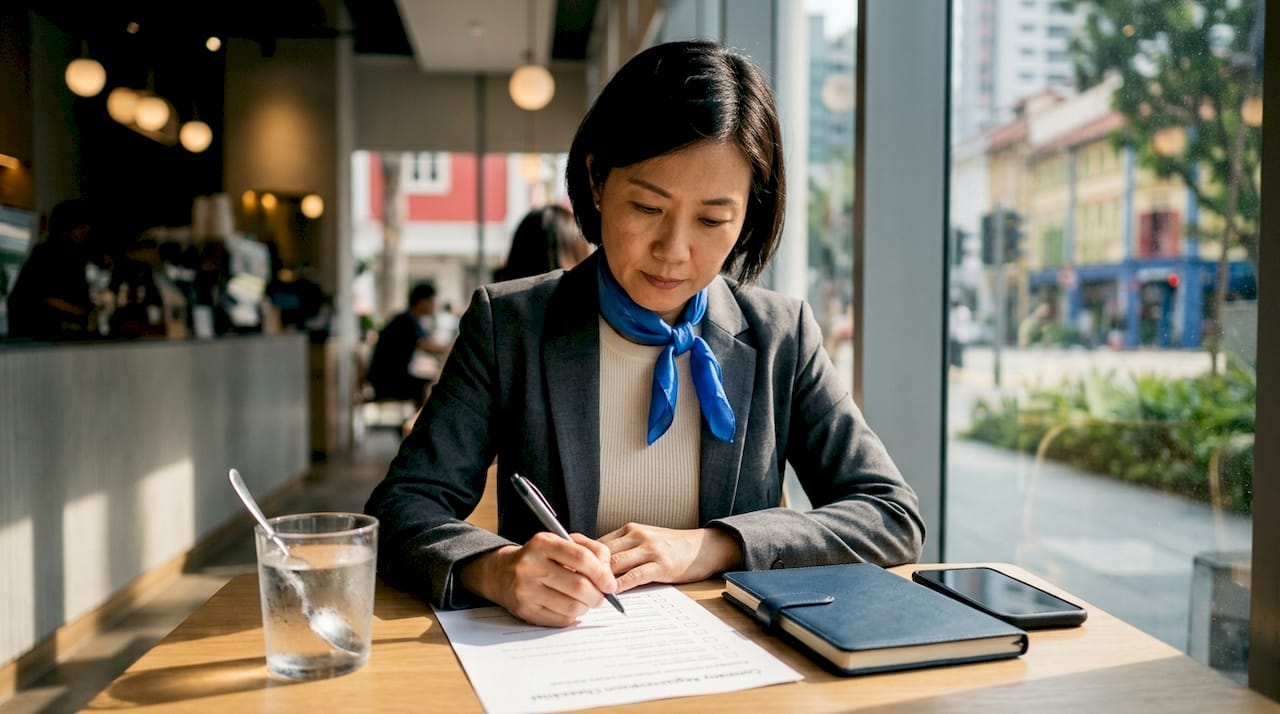 Businesswoman reviewing company compliance checklist