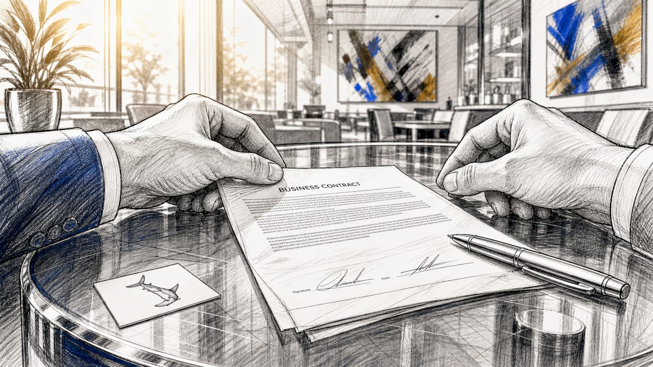 Close-up of hands reviewing contract document