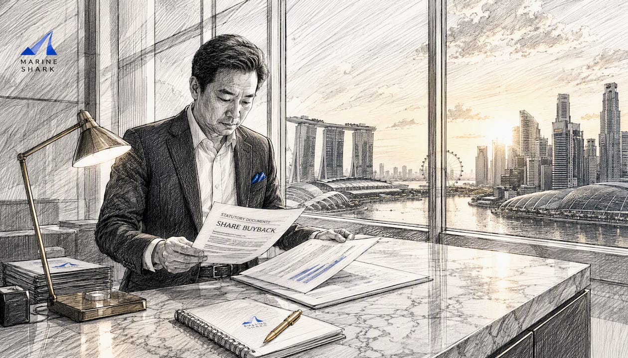 Corporate director reviewing share buyback documents