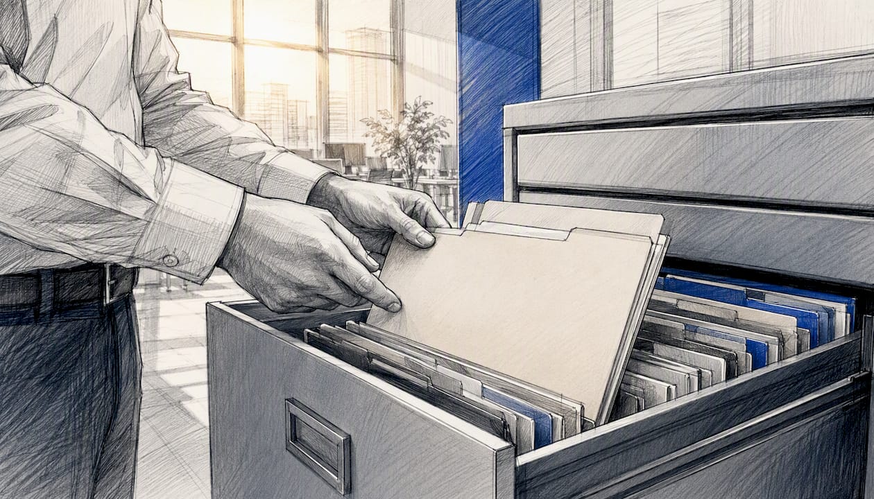 Hands filing compliance folder